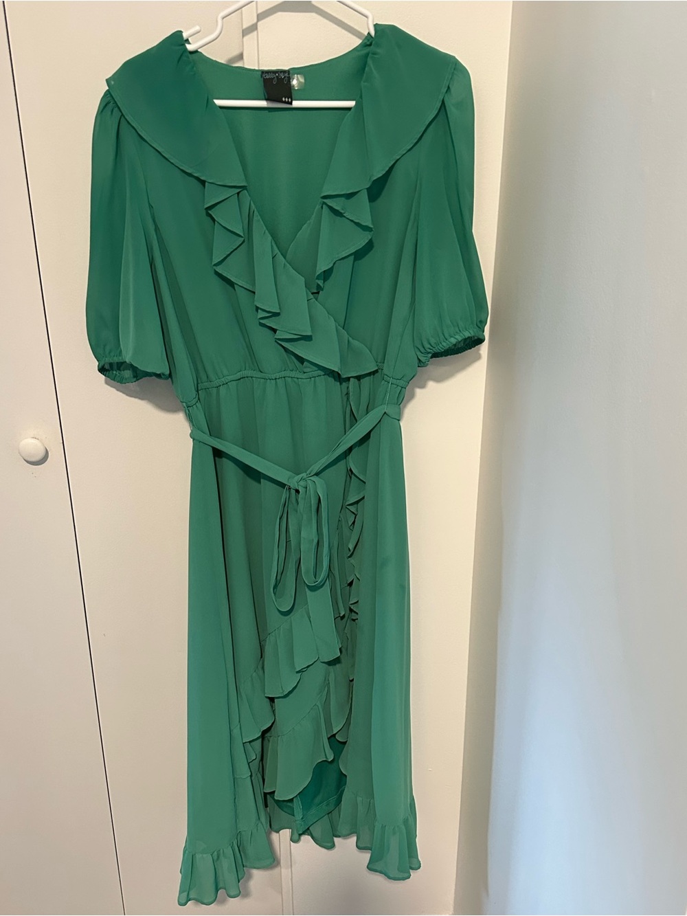 Zara Emerald Green Ruffle Wrap Midi Dress